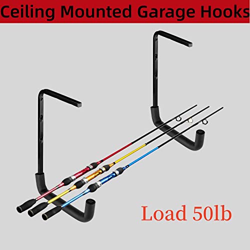 Locawaya Heavy Duty Garage Storage Hooks, Overhead Garage Storage Rack, 4 Pack Wall Mounted Ladder Hook, Utility Ceiling Hangers & Organizer for