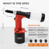 UPWOOD Pneumatic Hydraulic Pop Rivet Gun, Self-Suction Air Riveter Riveting Tool with 100 pcs Blind Rivets and 3/32" 1/8" 5/32" 3/16" Nose Pieces UPWOOD