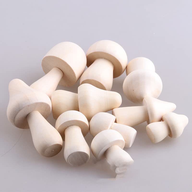 10 Pieces Unfinished Wooden Mushroom 10 Sizes of Natural Wooden Mushrooms for Arts & Crafts Projects Decoration, Valentine DIY Ornaments and Washable