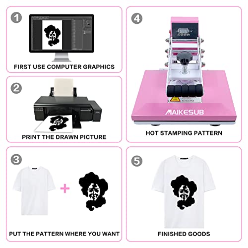 MAIKESUB 12x10 Inch High Pressure Heat Press Machine for T Shirts Digital Industrial Sublimation Printer for Heat Transfer Vinyl Intelligent Pink MAIKESUB