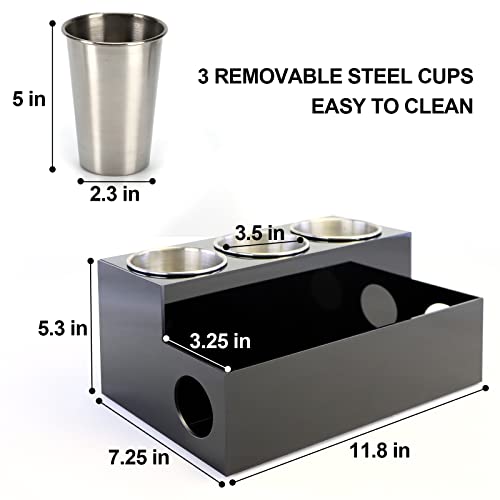 PITBVO Hair Tool Organizer, Black Acrylic Hair Dryer Holder with 3 Cups, Bathroom Supplies Countertop Blow Dryer Holder, Vanity Caddy Storage Stand PITBVO