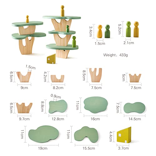 Wooden Tree Toy Pack of 15 Wood Stacking Forest Toys for Toddlers Peg Doll and Tree Sensory Toys for Kids Educational Stacking Balancing Blocks