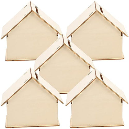 Kisangel 15 pcs Paintable Piggy Bank Unfinished Wooden Houses for Crafts Paint Birdhouse Change DIY Saving House for Money Crafting Banks
