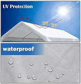 Rutile 12'x20' Carport Replacement Top Canopy Cover for Car Garage Shelter Tent Party Tent with Ball Bungees White (Only Top Cover, Frame is not WoodArtSupply