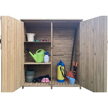 Hanover Outdoor Storage Shed, Double Door Wood Shed for Tools and Garden Supplies with Shelf and Locking Latch, 36 Cu.Ft. Capacity (4.4' x 5' x - WoodArtSupply