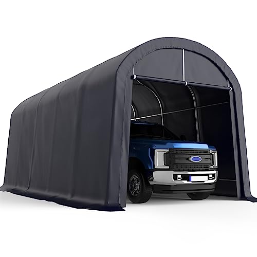 KING BIRD 12' x 20' Oval Pipe Heavy Duty Carport for SUV, Full-Size Truck and Boat, Round Style Anti-Snow Car Canopy Outdoor Boat Shelter with - WoodArtSupply