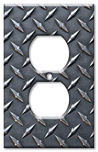 Art Plates - Duplex Outlet Cover Decorative Metal Wall Plate - 1 Gang Outlet Plug Cover - Black Diamond Plate (PRINTED IMAGE) - (Made in USA) Art Plates