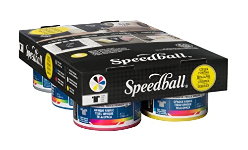 Speedball Fabric Screen Printing Ink Starter Set, Opaque, 6-Colors, 4-Ounce Jars, Silver, Raspberry, Blue Topaz, Citrine, Pearly White, and Black Speedball