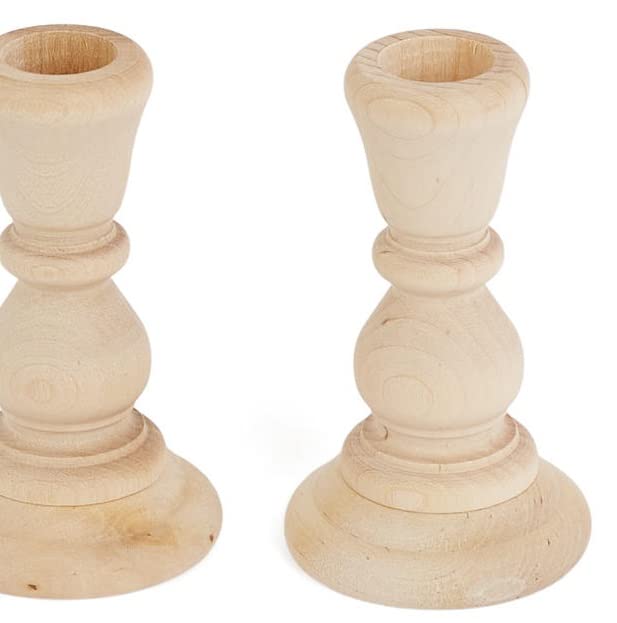 Unfinished Natural Wood Candle Sticks by Factory Direct Craft - Set of 6 Wooden Candle Holders for DIY Crafts and Decorating Made in USA (Sizes 4"H) Factory Direct Craft