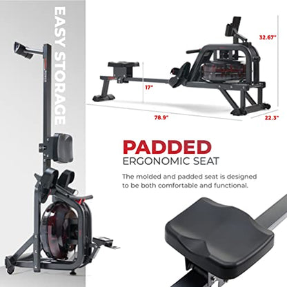 Sunny Health & Fitness Smart Obsidian Surge 500 m Water Rowing Machine - SF-RW5713SMART - WoodArtSupply