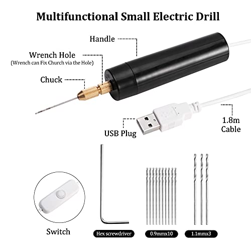 Mini Hand Drill for Arts and Crafts,Mini Electric Drill Set 0.7-1.2 mm Pin Vise Hand Drill with Drill Bits and Wrench DIY Jewelry Pendant Crafts CALIDAKA