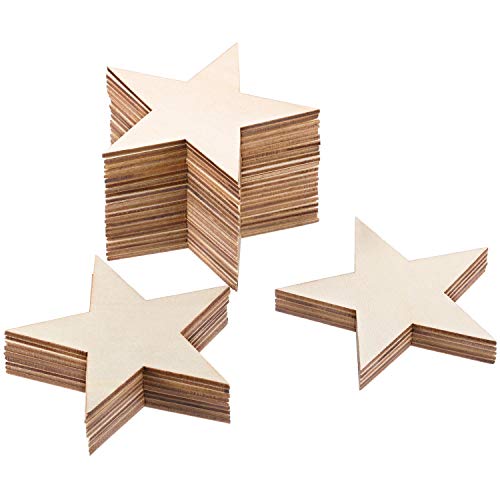 36 Pieces Blank Wood Cutouts Unfinished Wood Pieces for DIY Arts Craft Project, Decoration, Gift Tags (Star)