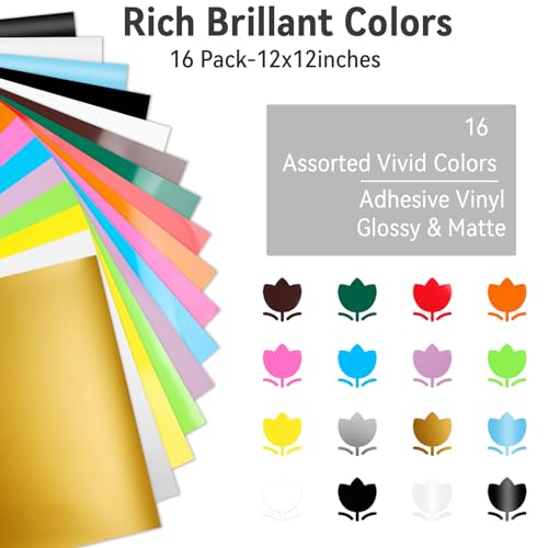 16 Pack Permanent Vinyl Bundle - Self Adhesive Vinyl Sheets for Cricut, Permanent Outdoor Vinyl Sheets for Home Decal, Mug, Ceramics,DIY Craft Lya Vinyl