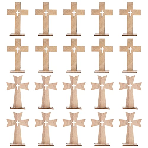 Sewroro 20pcs Cross Decor Wooden Crafts Cross Shaped Ornaments Unfinished Wooden Cross for Home Decoration (Random Style) - WoodArtSupply