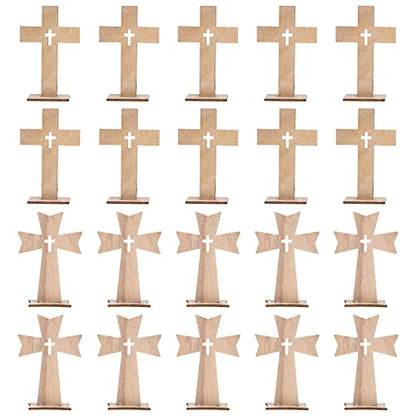 Sewroro 20pcs Cross Decor Wooden Crafts Cross Shaped Ornaments Unfinished Wooden Cross for Home Decoration (Random Style) - WoodArtSupply