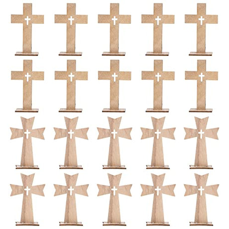 Sewroro 20pcs Cross Decor Wooden Crafts Cross Shaped Ornaments Unfinished Wooden Cross for Home Decoration (Random Style) Sewroro