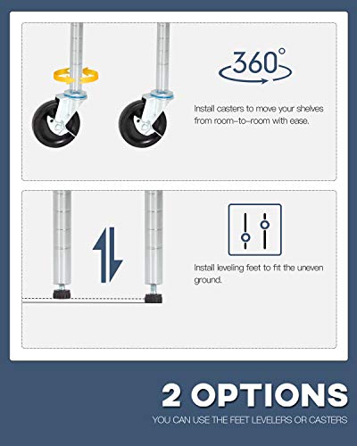 BestOffice 18x48x72 Wire Shelving with Commercial Wheels 6-Shelf Adjustable Heavy Duty Storage Shelves Metal Shelves Storage Unit Shelf,6000 LBS BestOffice