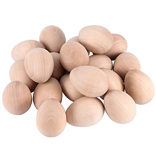 ZOENHOU 40 PCS 2.4 x 1.8 Inch Wooden Easter Eggs to Paint, Quality Unfinished Wooden Easter Eggs, Unpainted Wooden Eggs Fake Wood Craft Eggs for