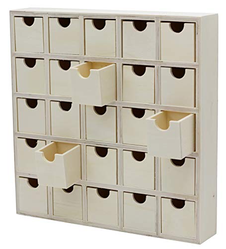 Creative Hobbies 25 Drawer Wooden Advent Calendar, DIY Unfinished Storage Box, Ready to Decorate, Pre Assembled, Storage Organizer Creative Hobbies