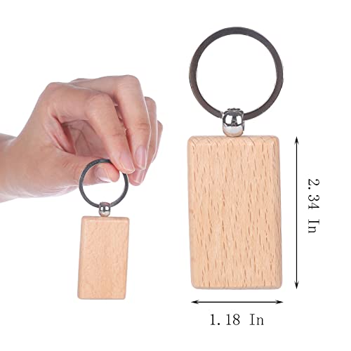 20 Pcs Blank Wood Keychian to Paint, Blank Wood Keychains for Crafts, Rectangle Wooden Key Tags for Engraving, Blank Keychains, Personalized Key