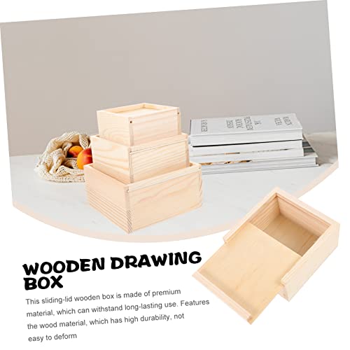 SEWACC 3pcs Box Wooden Drawer Miniture Decoration Woodsy Decor Retro Decor Rustic Case Wooden Unfinished Jewelry Organizer for Drawer Unfinished Wood - WoodArtSupply