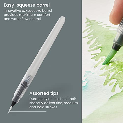 Arteza Water Brush Set of 6 - Fine, Medium & Broad Tips, Self-moistening, Portable, Perfect for Aquarelle & Watercolor Painting and Watercolors ARTEZA
