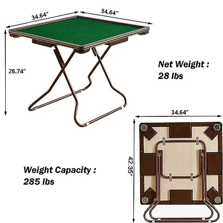 MJTABLE Mahjong Table, 35" Card Tables Folding Square with 4 Cup Holders & 4 Drawers for 4 People, Wear-Resistant Desktop Majiang Table for Poker MJTABLE