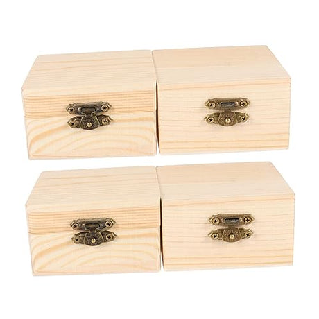 VOSAREA 4pcs Packaging Storage Wooden Box Wood Ring Rustic Wooden Case Unfinished Wooden Jewelry Jewelery Organizer Jewelry Storage Organizer Retro VOSAREA
