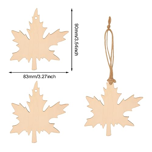 Honbay 20PCS Maple Leaves Wooden Hanging Ornaments Fall Leaf Unfinished Blank Wood Pieces Wood Slices Wood Chips Embellishments Wooden Gift Tags for