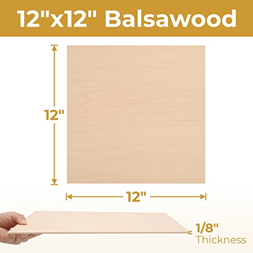 Calvana (12-Pack) 12”x12”x1/8” Balsa Sheets for Crafts - Perfect for Architectural Models Drawing Painting Wood Engraving Wood Burning Laser Scroll Calvana