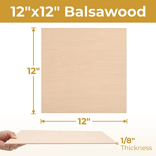Calvana (12-Pack) 12”x12”x1/8” Balsa Sheets for Crafts - Perfect for Architectural Models Drawing Painting Wood Engraving Wood Burning Laser Scroll