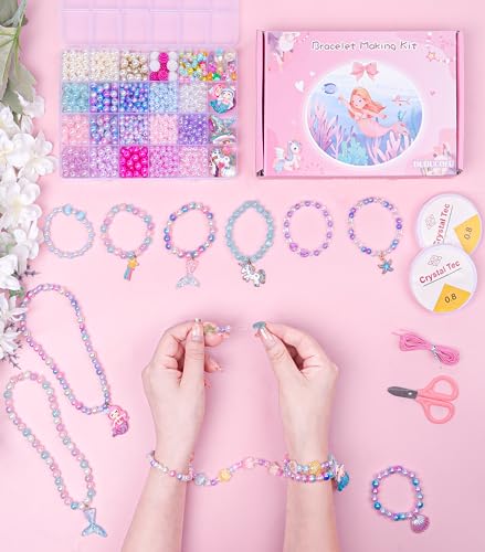DUDUCOFU 900Pcs Mermaid Bracelet Making Kit for Girls Kids Charm DIY Beads for Jewelry Making, Friendship Bracelet Kit with Unicorn Ocean Pearl Shell DUDUCOFU