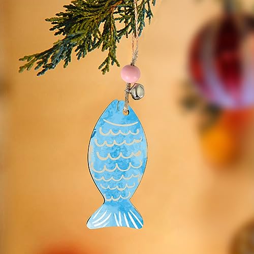 32 Pack Wood Fish Cutouts Unfinished Wooden Fish Hanging Ornaments DIY Fish Craft Gift Tags for Thanksgiving Christmas Home Party Decoration Craft