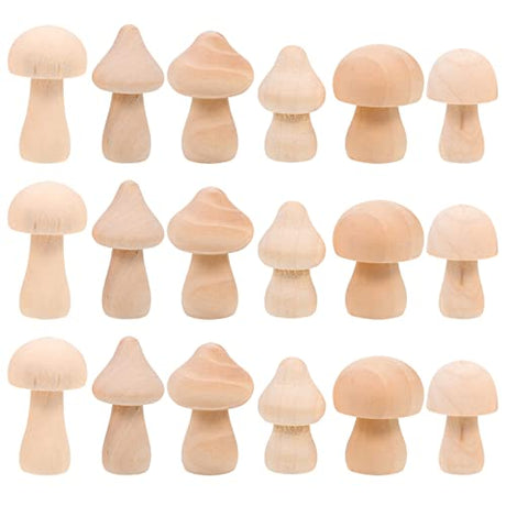SEWACC 18 Pcs Wooden Mushrooms Unfinished Wood Mushroom Various Sizes Smooth Mushroom Decor Mini Mushrooms for Arts and Crafts Projects Decoration SEWACC