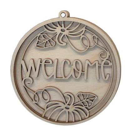 Welcome Door Sign 2 Pieces Laser Cut Out Unfinished RND19 - WoodArtSupply