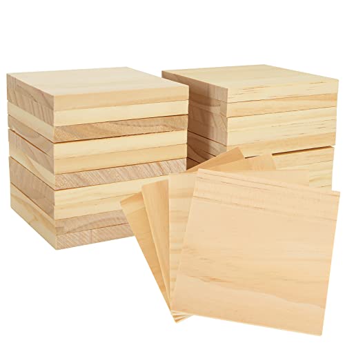 Acrux7 24 Pack 4x4 Inch Wood Squares for Paintings, Unfinished Wood Panels, Natural Pine Square, Blank Wood Boards for Laser Engraving, DIY Crafts, Acrux7