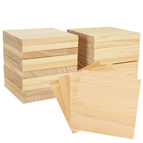 Acrux7 24 Pack 4x4 Inch Wood Squares for Paintings, Unfinished Wood Panels, Natural Pine Square, Blank Wood Boards for Laser Engraving, DIY Crafts,