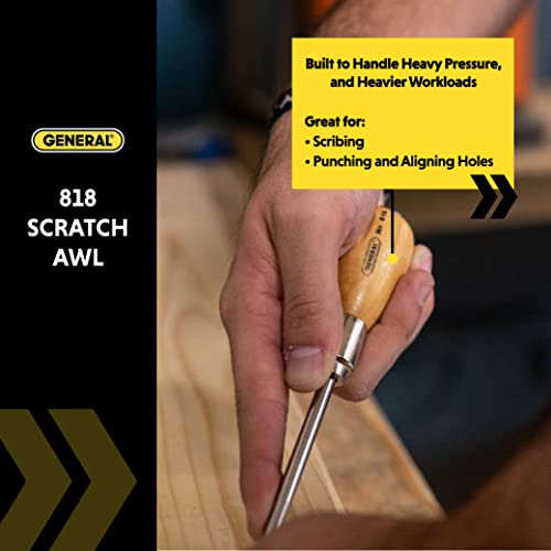 General Tools Scratch Awl Tool with Hardwood Handle - Scribe, Layout Work, & Piercing Wood - Alloy Steel Blade General Tools