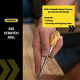 General Tools Scratch Awl Tool with Hardwood Handle - Scribe, Layout Work, & Piercing Wood - Alloy Steel Blade General Tools