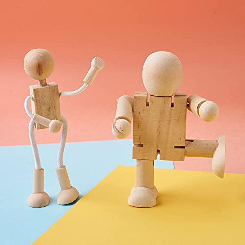 Craftdady 10pcs Unfinished Wooden Robot Bodies Joint Adjustable Wood Figures Peg Dolls for DIY Art Crafts Painting Party Home Decor 2 Styles Craftdady