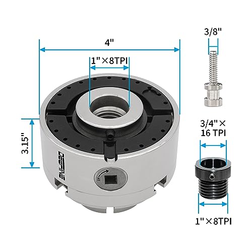 DEEFIINE 4 Inch Wood Lathe Chuck Set 1" x 8TPI Thread & 3/4"x16TPI Adapter, Nickel Plated Self-Centering 4 Jaw Wood Turning Chuck.(4 jaw) - WoodArtSupply