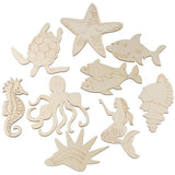 Uniquer 30Pcs Ocean Animal Unfinished Wood DIY Crafts,Sea Animal Unpainted Wood Slices,Octopus Whale Dolphin Seahorse Fish Wooden Painting for Uniquer