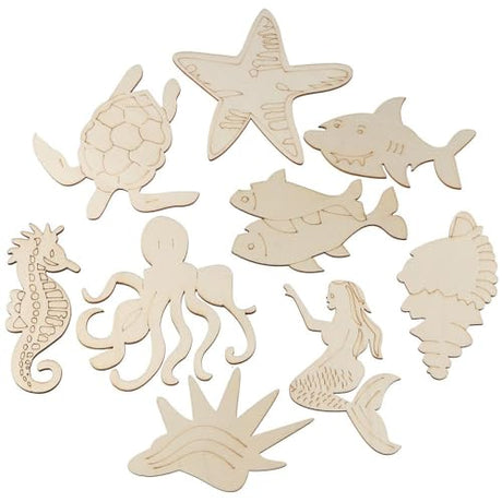 Uniquer 30Pcs Ocean Animal Unfinished Wood DIY Crafts,Sea Animal Unpainted Wood Slices,Octopus Whale Dolphin Seahorse Fish Wooden Painting for Uniquer