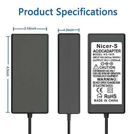 AC Power Adapter For Cricut Cutting Machine Expression,Personal Expression Create, Expression 2, Cake, Mini, Explore,Model: KSAH1800250T1M2, 05758 Nicer-S