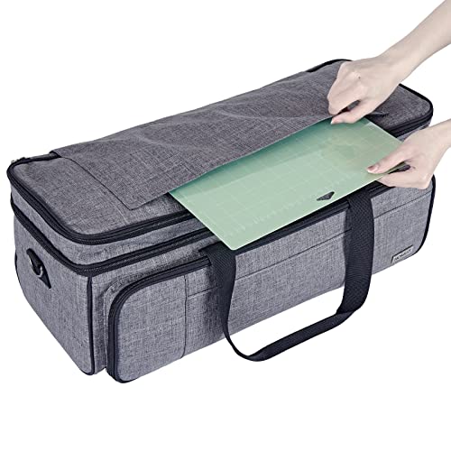 HOMEST Double Layer Carrying Case with Mat Pocket for Cricut Explore Air 2, Cricut Maker, Grey HOMEST