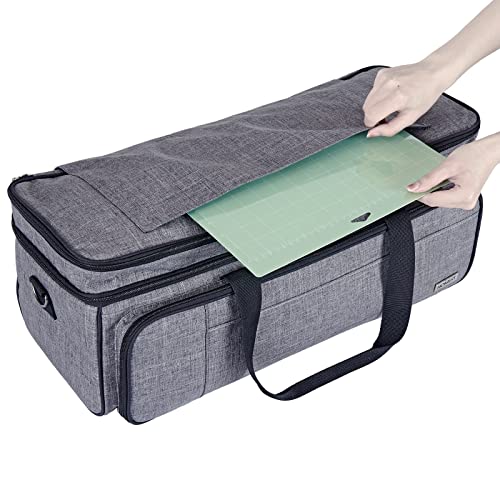  HOMEST Carrying Case for Cricut with Multi pockets for 12x12  Mats, Large Front Pocket for Accessories, Grey (Patent Design)
