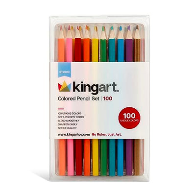 KINGART 302-100 Studio 100 Pc. Artist Colored Pencil Set, Soft Core, Illustration, Drawing & Coloring Book Art, Pre-Sharpened, Set of 100 Unique
