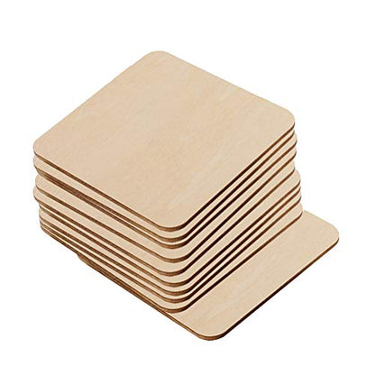 LIOOBO 50pcs Wooden Slice Blank Cutout Square House Ornaments Square Blank Wooden Flat Ornaments Wooden Squares Cutout Tiles Natural Wood Decor - WoodArtSupply