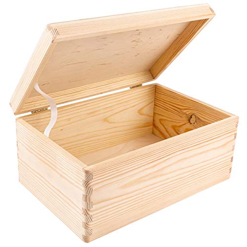 Creative Deco Large Wooden Storage Box with Hinged Lid | 11.8 x 7.87 x 5.51 inches (+-0.5) | Plain Unpainted Gift Box for Shoes Crafts Clothes Creative Deco