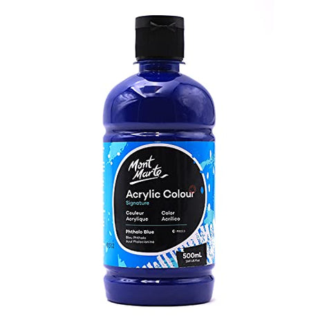 MONT MARTE Signature Phthalo Blue Paint, 16.9oz (500ml), Semi-Matte Finish, Suitable for Canvas, Wood, Fabric, Leather, Cardboard, Paper, MDF and MONT MARTE